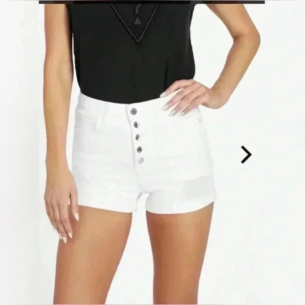 Guess White Rolled Cuff  Distressed High Rise Shorts Size 31